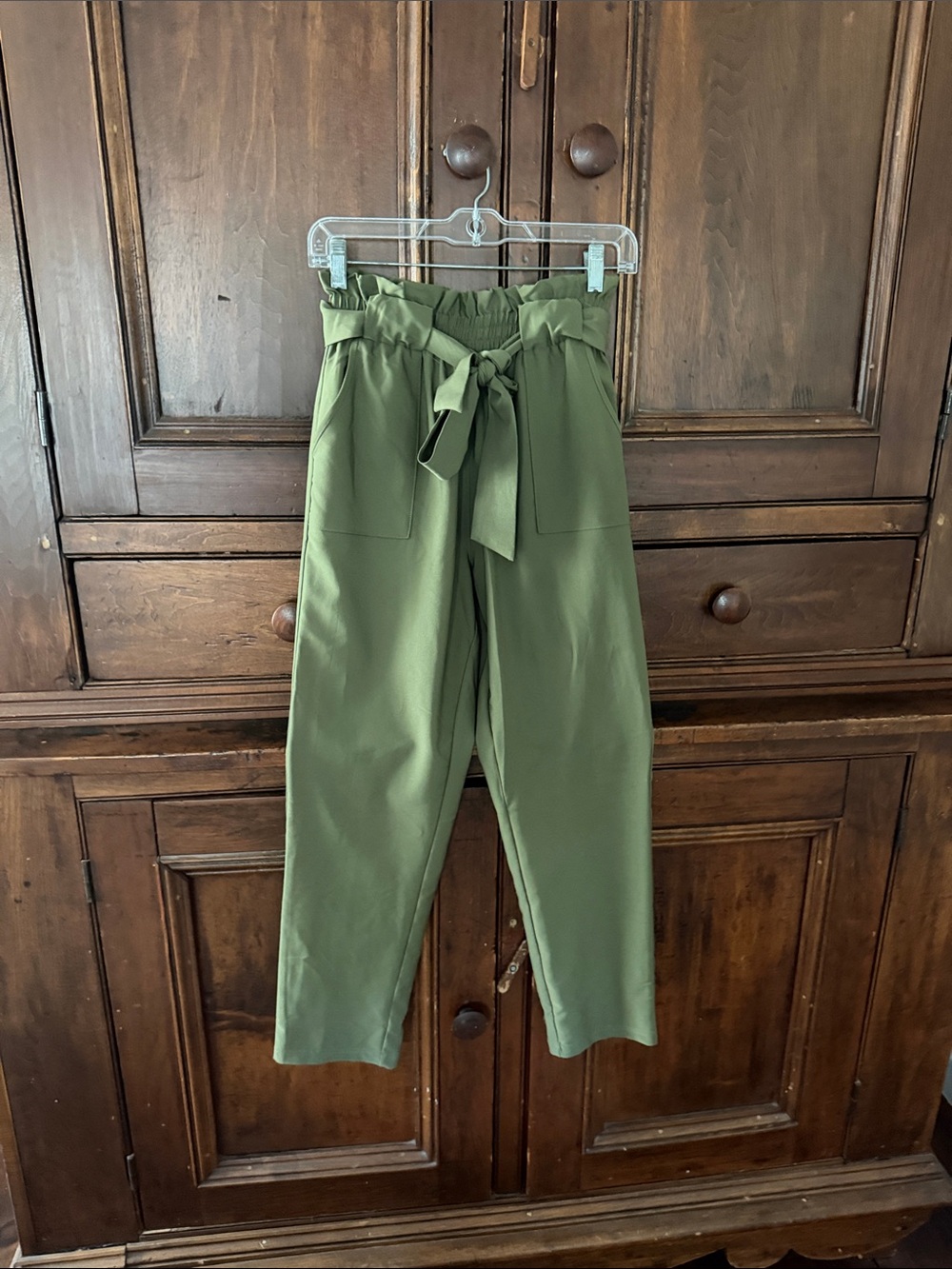 Grace Karin Olive Green Paperbag Waist Pants